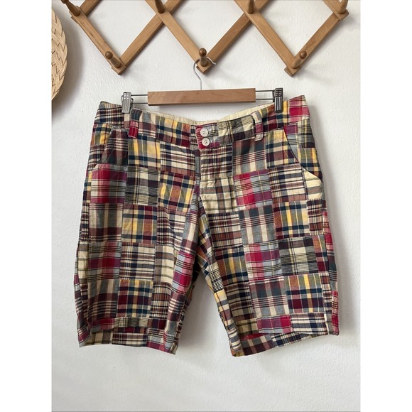 Y2k No Boundaries madras plaid womens low rise knee bermuda shorts JR‎ 13 preppy - Picture 1 of 4